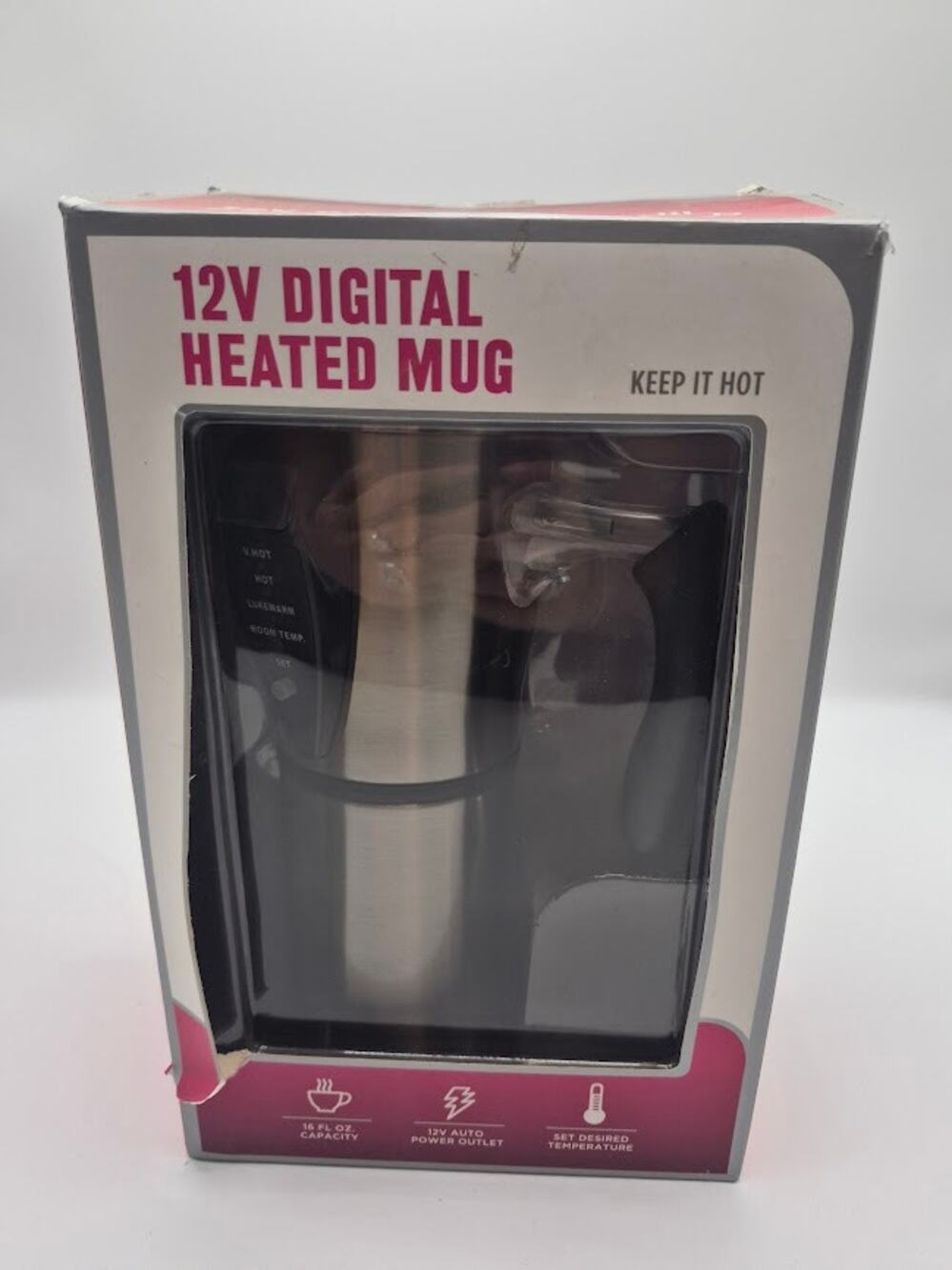JLR Smart Gear 12V Digital Heated Travel Mug 16oz Stainless Steel New Open Box